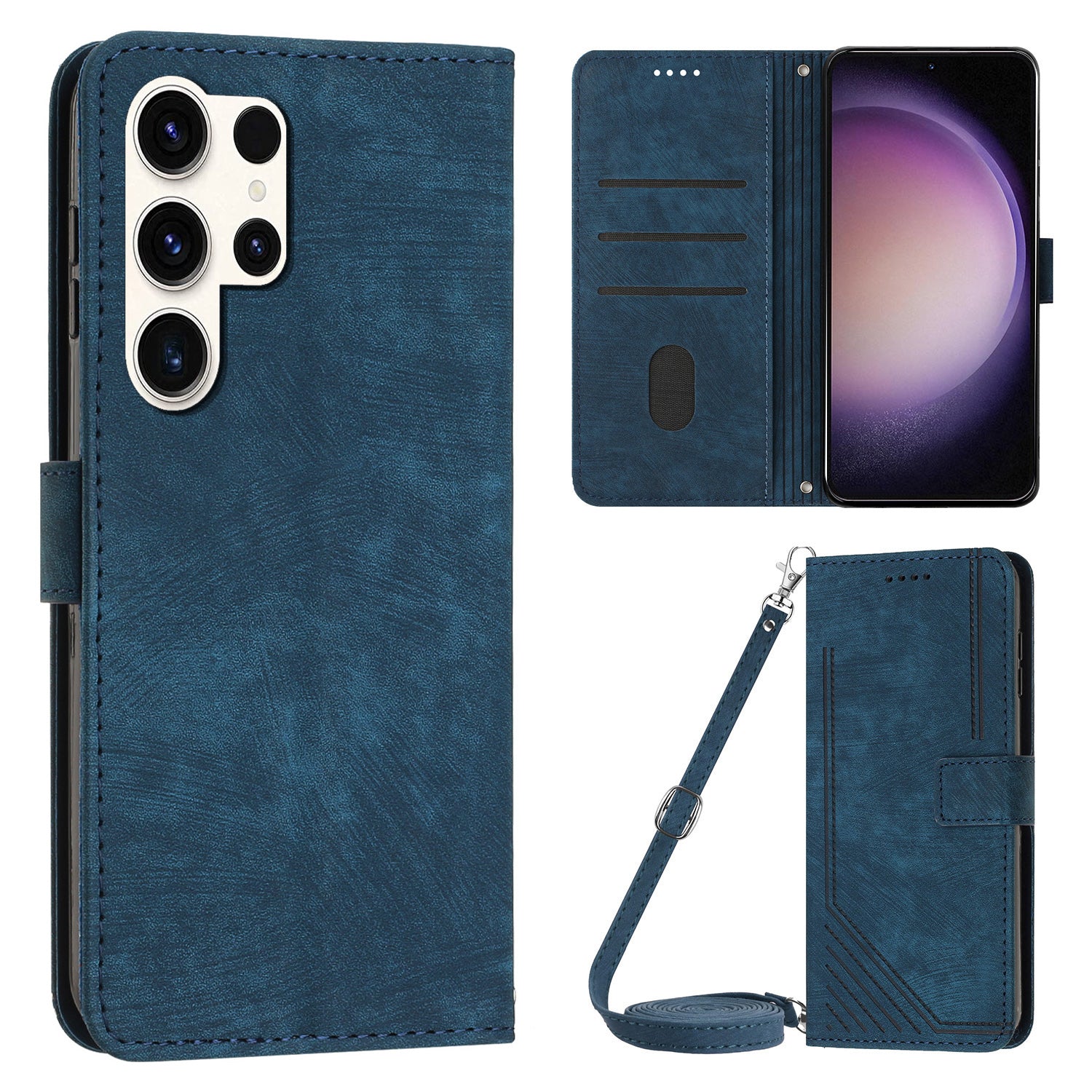 For Samsung Galaxy S23 Ultra Wallet Phone Case Crossbody PU Leather Stand Lines Imprinted Flip Cover For Samsung Galaxy S23 Ultra Wallet Phone Case Crossbody PU Leather Stand Lines Imprinted Flip Cover